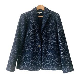 CAbi Wool Blend Patterned Blazer Women Size 6 Navy Blue Academia Preppy Office